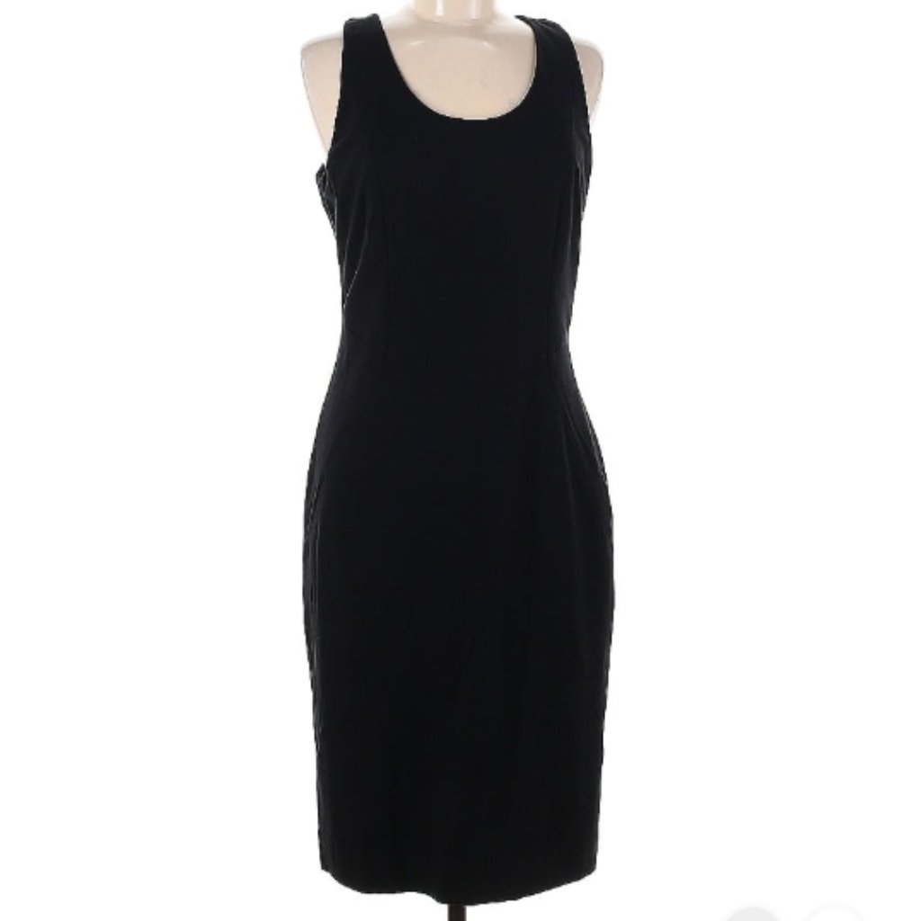 Classiques Entier Sz 8 Cocktail Black Dress Knee Length Long Zipper Back Detail